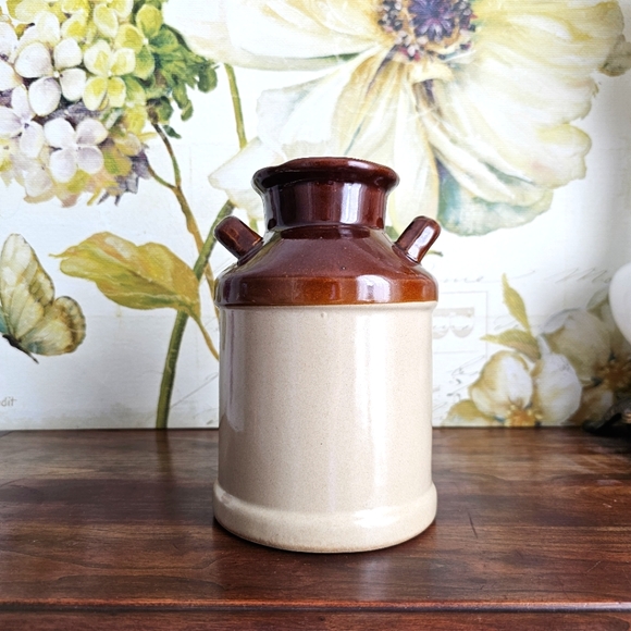 Unique Vintage Ceramic Milk Jug Crock w/ Handles 7" x 5" Glazed Ceramic Can - Picture 13 of 13